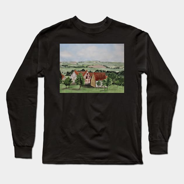 Swabian landscape with timbered houses Long Sleeve T-Shirt by Sandraartist